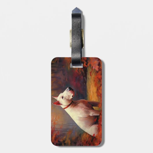 Bull Terrier im Herbst Leaves Fall Inspiriert Gepäckanhänger (Rückseite vertikal)