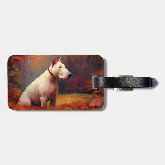 Bull Terrier im Herbst Leaves Fall Inspiriert Gepäckanhänger (Rückseite horizontal)