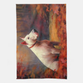 Bull Terrier im Herbst Leaves Fall Inspiriert Geschirrtuch (Vertikal)