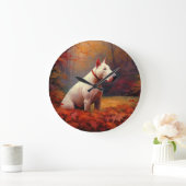 Bull Terrier im Herbst Leaves Fall Inspiriert Große Wanduhr (Zuhause)