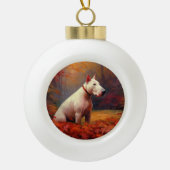 Bull Terrier im Herbst Leaves Fall Inspiriert Keramik Kugel-Ornament (Vorderseite)