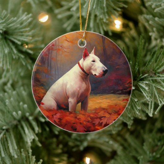 Bull Terrier im Herbst Leaves Fall Inspiriert Keramik Ornament (Baum)