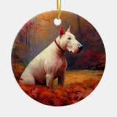 Bull Terrier im Herbst Leaves Fall Inspiriert Keramik Ornament (Vorne)