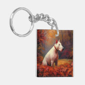 Bull Terrier im Herbst Leaves Fall Inspiriert Schlüsselanhänger (Vorderseite links)