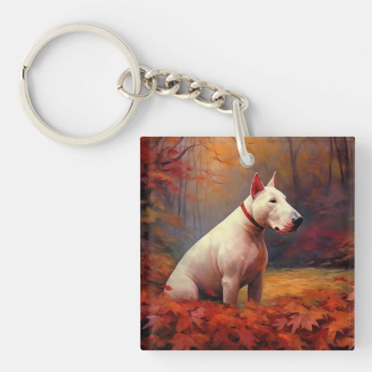 Bull Terrier im Herbst Leaves Fall Inspiriert Schlüsselanhänger (Vorderseite)