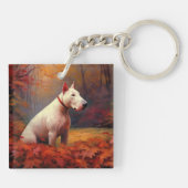 Bull Terrier im Herbst Leaves Fall Inspiriert Schlüsselanhänger (Rückseite)