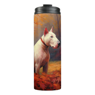 Bull Terrier im Herbst Leaves Fall Inspiriert Thermosbecher