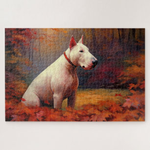Bull Terrier im Herbstlaubfall inspiriert Puzzle