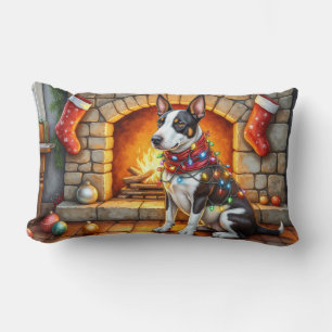 Bull Terrier Kamin mit Weihnachtslichtern Lendenkissen