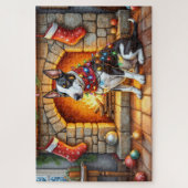 Bull Terrier Kamin mit Weihnachtslichtern Puzzle (Vertikal)