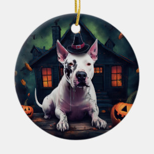 Bull Terrier Kürbisse Halloween Gruselig Keramik Ornament