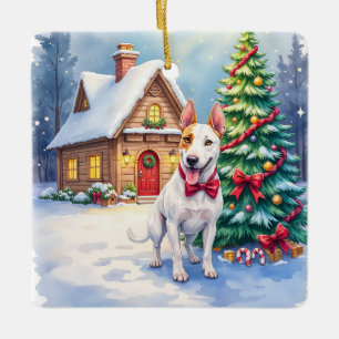 Bull Terrier Kuschelhäuschen Weihnachtsbaum Kunst Keramikornament