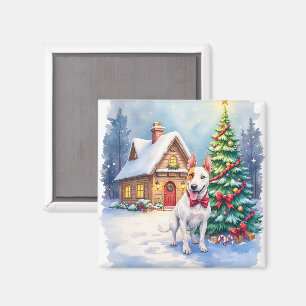 Bull Terrier Kuschelhäuschen Weihnachtsbaum Kunst Magnet