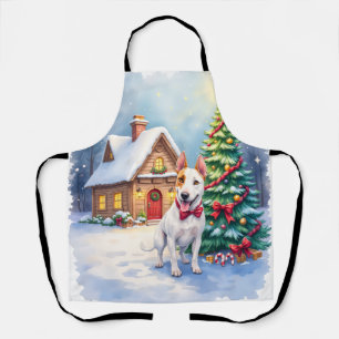 Bull Terrier Kuschelhäuschen Weihnachtsbaum Kunst Schürze