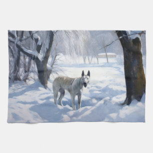 Bull Terrier Lass es schneien Weihnachten Geschirrtuch