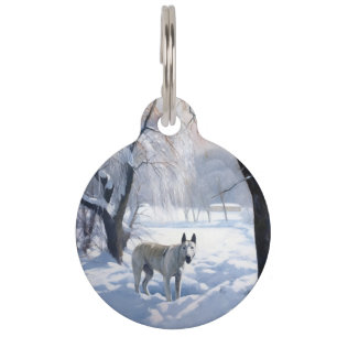 Bull Terrier Lass es schneien Weihnachten Haustiermarke
