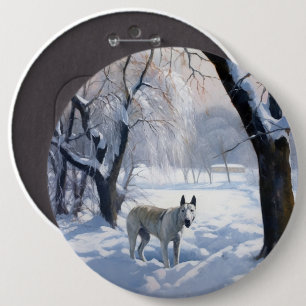 Bull Terrier Lass es Weihnachten schnee Button