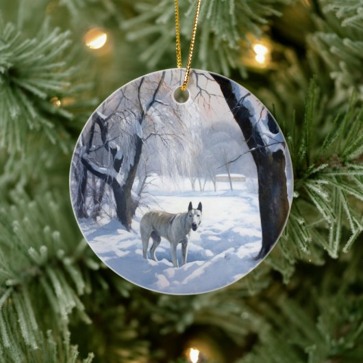Bull Terrier Lass es Weihnachten schnee Keramik Ornament (Baum)