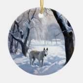 Bull Terrier Lass es Weihnachten schnee Keramik Ornament (Vorne)
