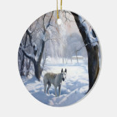 Bull Terrier Lass es Weihnachten schnee Keramik Ornament (Links)