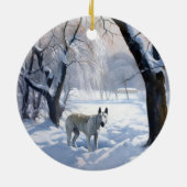 Bull Terrier Lass es Weihnachten schnee Keramik Ornament (Hinten)