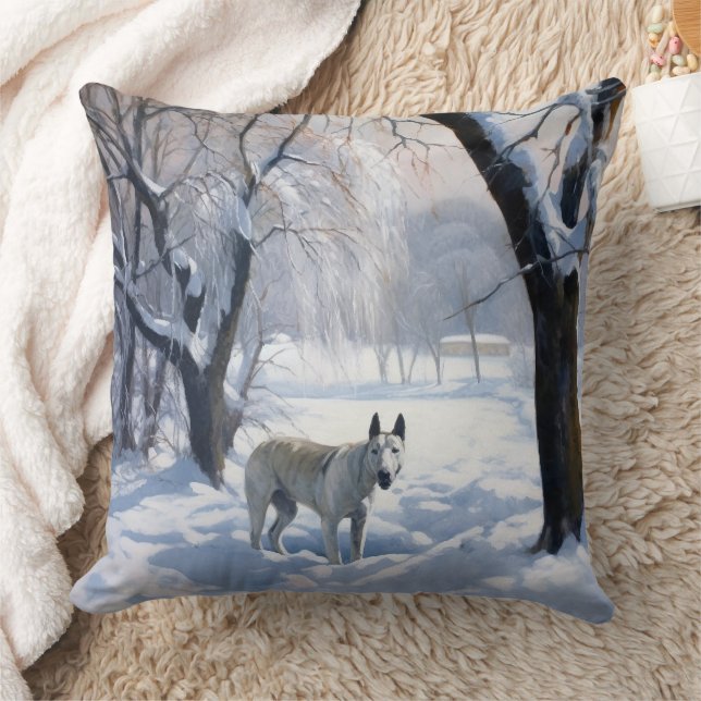 Bull Terrier Lass es Weihnachten schnee Kissen (Decke)