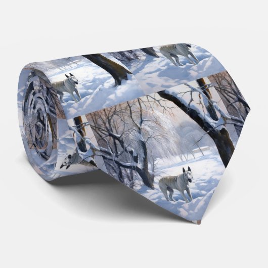 Bull Terrier Lass es Weihnachten schnee Krawatte (Gerollt)