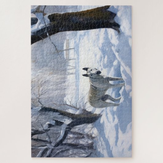 Bull Terrier Lass es Weihnachten schnee Puzzle (Vertikal)