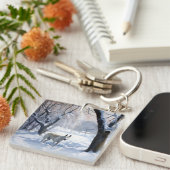 Bull Terrier Lass es Weihnachten schnee Schlüsselanhänger (Vorderseite rechts)