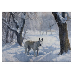 Bull Terrier Lass es Weihnachten schnee Schneidebrett