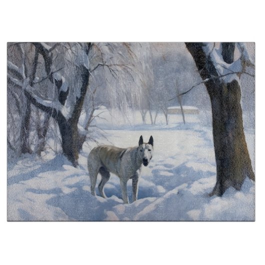 Bull Terrier Lass es Weihnachten schnee Schneidebrett (Vorderseite)