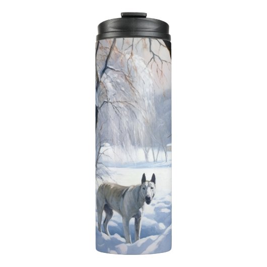 Bull Terrier Lass es Weihnachten schnee Thermosbecher (Vorderseite)