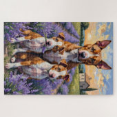 Bull Terrier Lavendel-Feld-Kunst Puzzle (Horizontal)