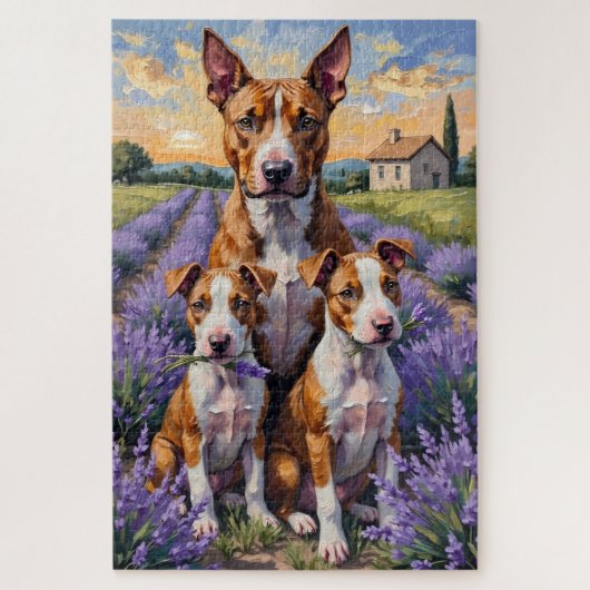 Bull Terrier Lavendel-Feld-Kunst Puzzle (Vertikal)