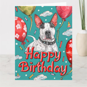 Bull Terrier mit Balloons Karte