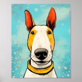 Bull Terrier mit gelbem Collar farbiger Hund Poster (Vorne)