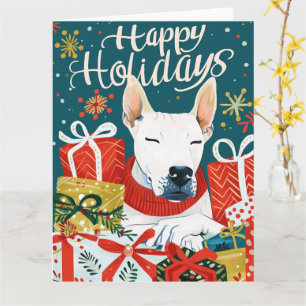 Bull Terrier mit Geschenkboxen Weihnachten Karte
