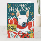 Bull Terrier mit Geschenkboxen Weihnachten Karte (Vorderseite)