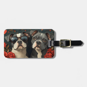 Bull Terrier mit Herz-Rose Valentinstag Gepäckanhänger