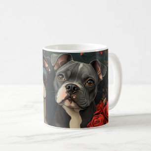 Bull Terrier mit Herz Rosen Valentinstag Kaffeetasse