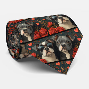 Bull Terrier mit Herz Rosen Valentinstag Krawatte