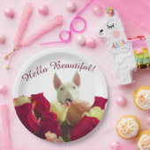 Bull Terrier mit Rose Gruß - Hallo schön Pappteller (Party)