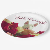 Bull Terrier mit Rose Gruß - Hallo schön Pappteller (Schrägansicht)