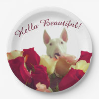 Bull Terrier mit Rose Gruß - Hallo schön