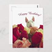 Bull Terrier mit Rose - Happy Birthday! Postkarte (Vorne/Hinten)