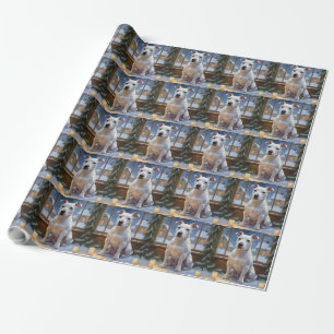 Bull Terrier mit Weihnachtsbeleuchtung Feiertag Geschenkpapier