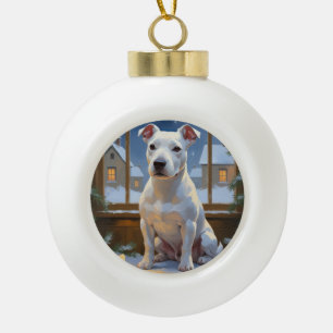 Bull Terrier mit Weihnachtsbeleuchtung Urlaub Keramik Kugel-Ornament