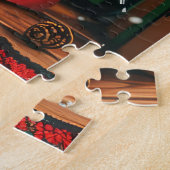 Bull Terrier mit Weihnachtsgeschenken Feuerplatz Puzzle (Seite)