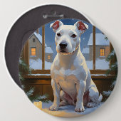Bull Terrier mit Weihnachtslichtern Feiertag Button (Vorne & Hinten)