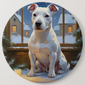 Bull Terrier mit Weihnachtslichtern Feiertag Button (Vorderseite)